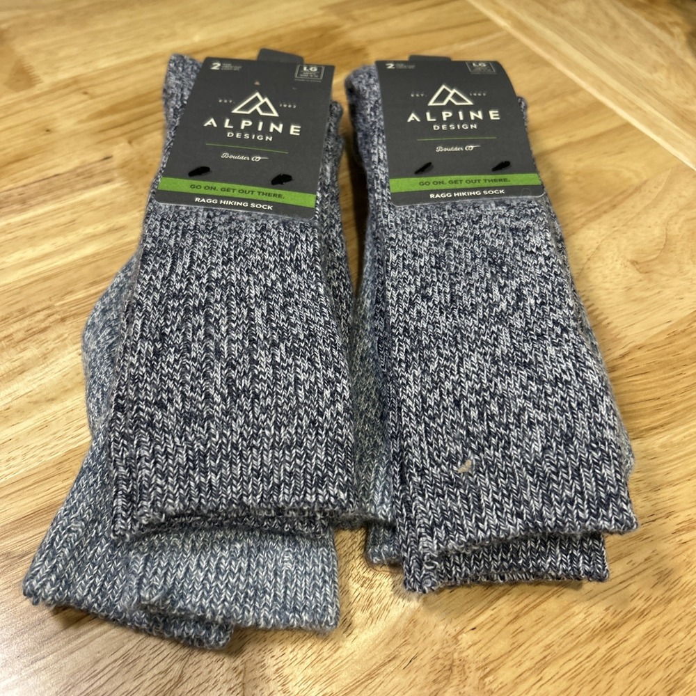 Alpine Design Ragg Hiking Socks 4 Pairs Navy Blue Wool Blend Crew Men Large